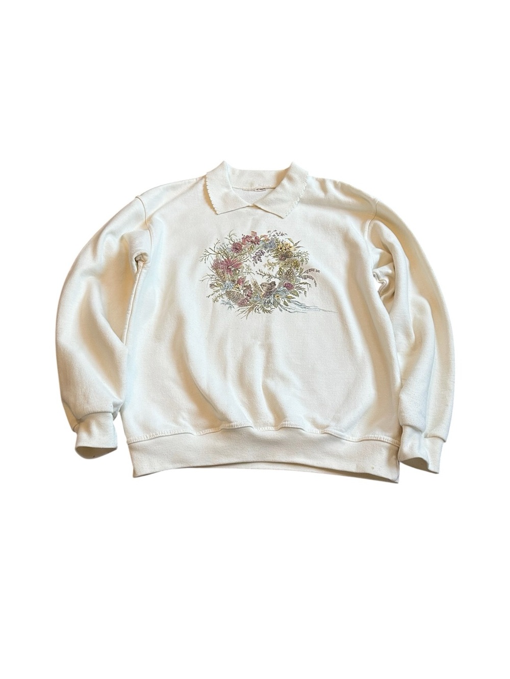 Vintage Northern Reflections Cream Grandma Collared Sweatshirt Cottagecore 90s